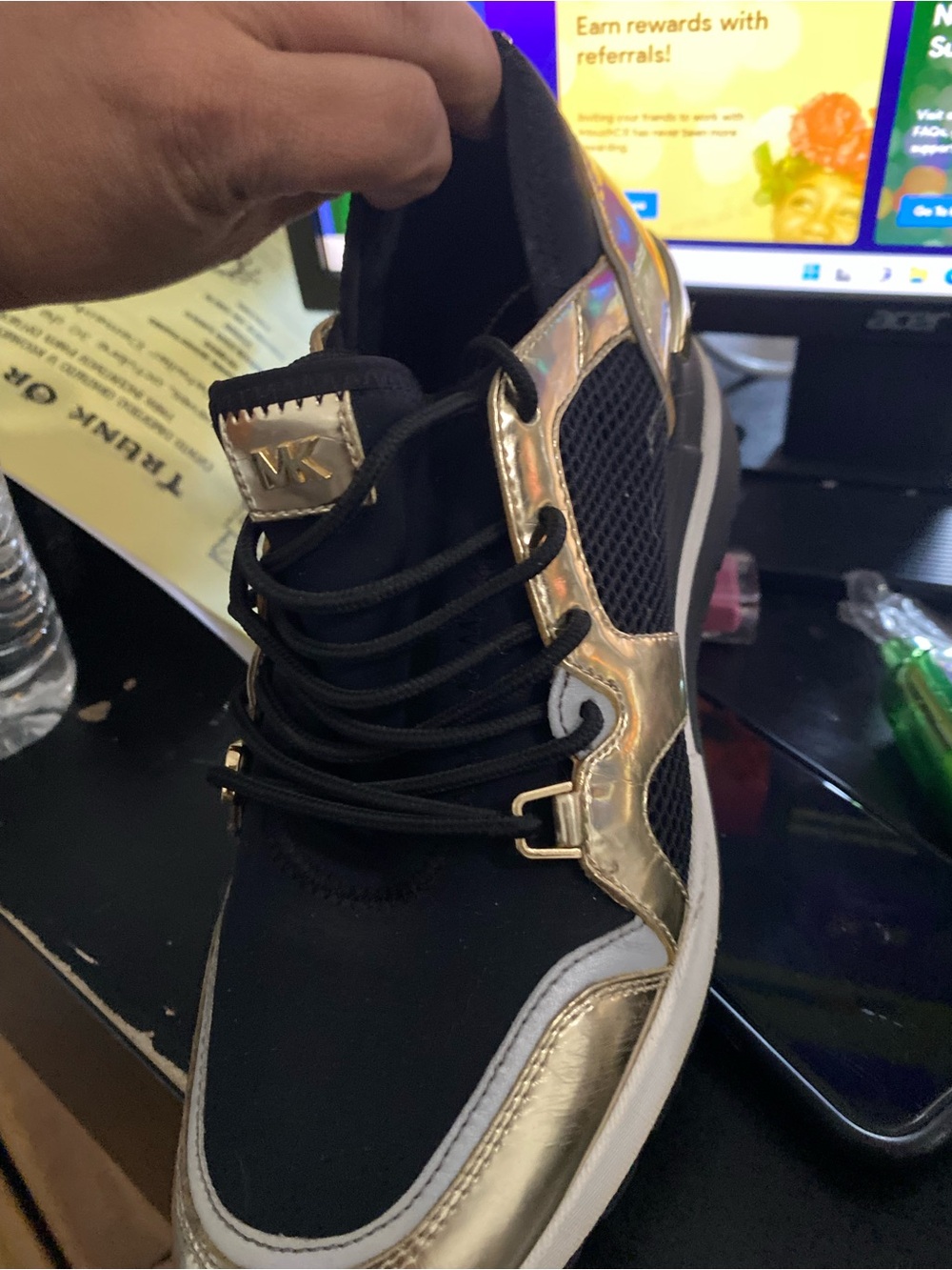 Michael Kors Black and Gold Trainer Sneakers - Picture 6 of 7